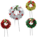 10" Metallic Christmas Tinsel Wreath with Metal Stand for Graves / Resting Place