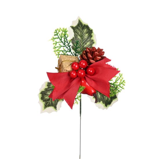 12 x Red Bow, Present and Foliage Picks - FULL BAG