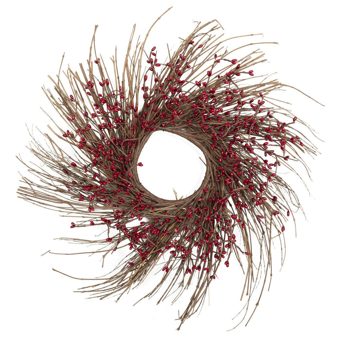 16" Twig Wreath with Burgundy Pip Berries - Primitive Star Quilt Shop