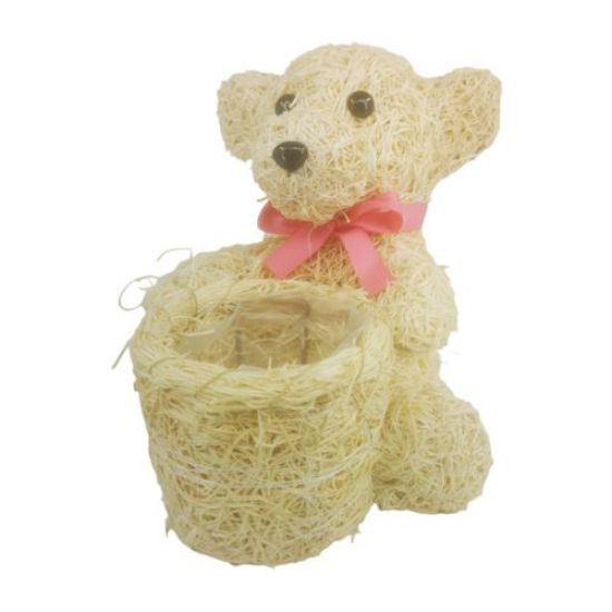 25cm Wood Chip Sitting Bear Planter - Easter Spring Container