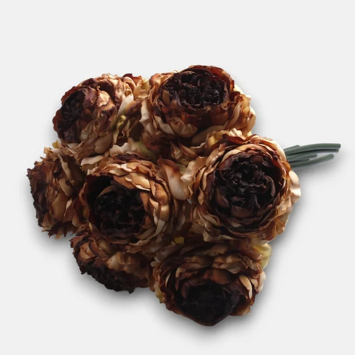 27cm Large Deluxe Peony Bouquet - Brown