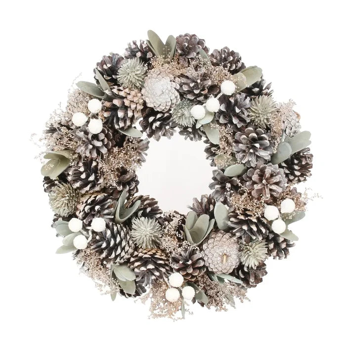 30cm Soft Greens and White Boxed Wreath -  Christmas Artificial Xmas