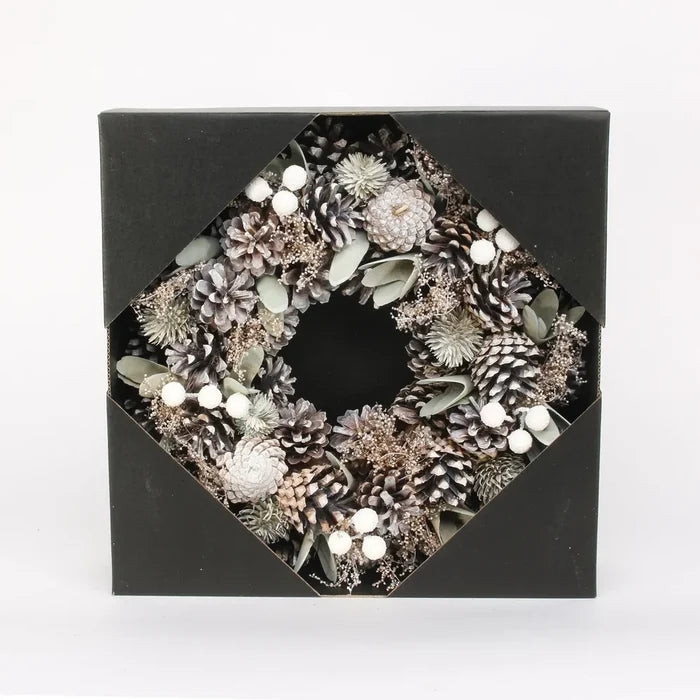 30cm Soft Greens and White Boxed Wreath -  Christmas Artificial Xmas