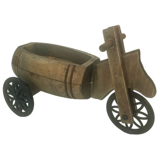 33cm Wooden Barrel Trike Planter - Flower Garden Plant Pot