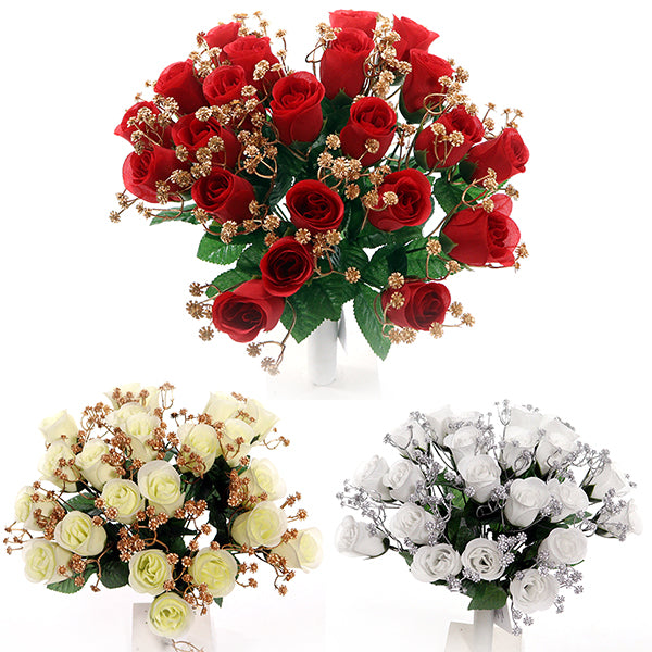35cm Rose Bud and Gyp Bunch - 22 Heads - Christmas Artificial