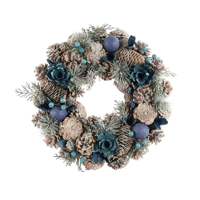 36cm Deluxe Blue Tone Boxed Wreath -  Christmas Artificial Xmas