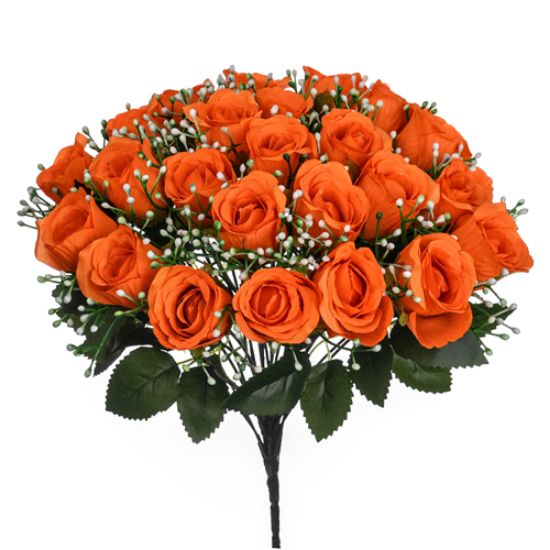 40cm - 24 Heads - Orange Rose Bud Bunch with Gyp