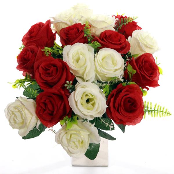 40cm Large Red / Ivory Rosebud Bunch - 18 Heads