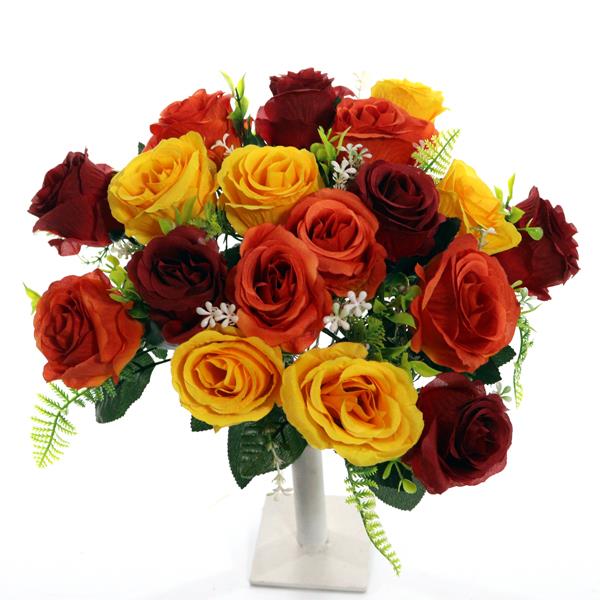 40cm Large Red / Yellow / Orange Rosebud Bunch - 18 Heads