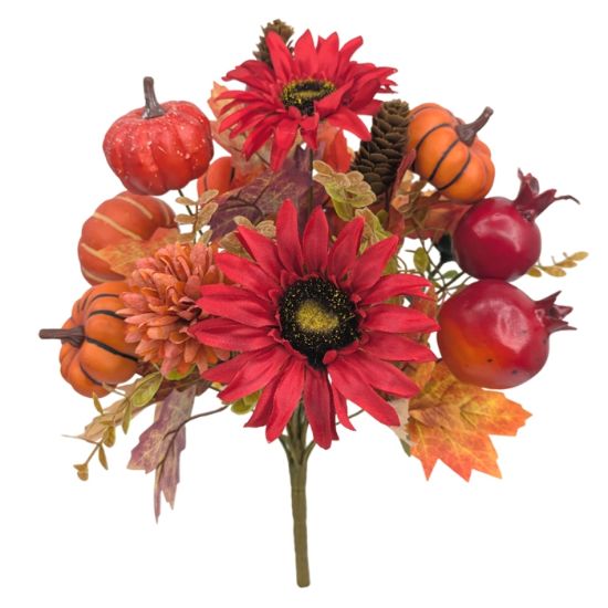 42cm Deluxe Autumn Mixed Bunch with Pumpkin - Orange / Red