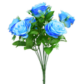42cm Large Rosebud Bunch Bush Blue with Foliage - Artificial Flower