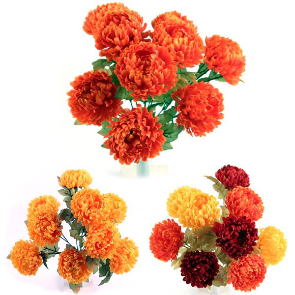 45cm Large Autumn Mum Bush - 9 Heads - Orange Yellow Burgundy