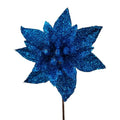 48 x 12cm Blue Single Glittered Poinsettia Picks - FULL BOX