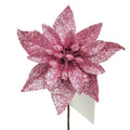 48 x 12cm Pink Single Glittered Poinsettia Picks - FULL BOX (XB18)