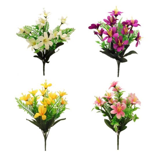 48 X Mini Lily Bush with Fern -  Assorted Colours - Full Box