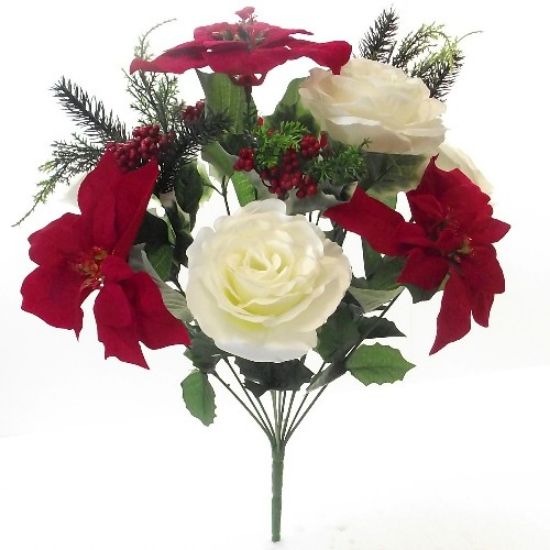 49cm Large Red White Poinsettia and Rose Christmas Bunch