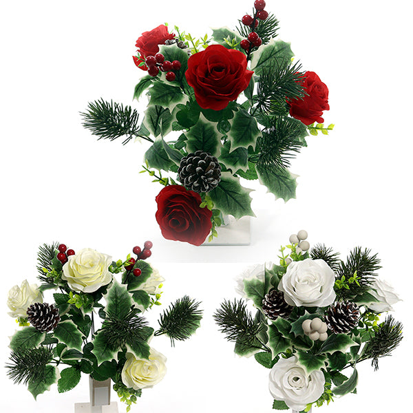 50cm Large Rose Pine Cone Berry Mixed Bunch - Christmas Artificial