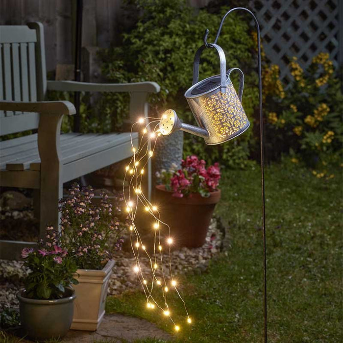 92cm Firefly Watering Can Decoration with Crook - Garden Solar Light