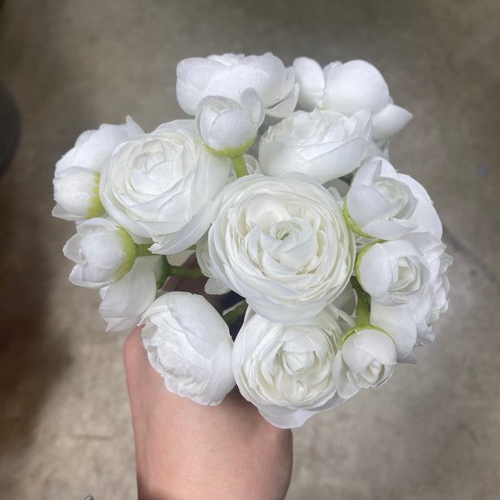 Allstate Mini Ranunculus Bundle White 10" - Uncategorized Silk
