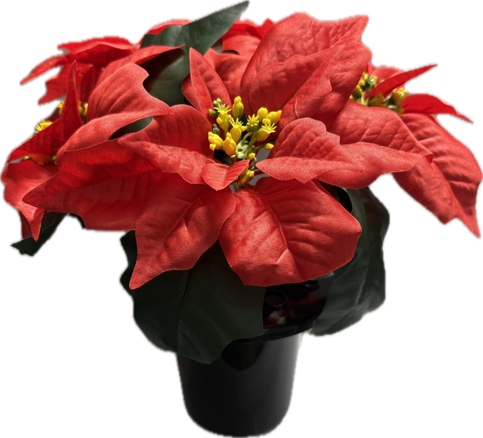 Red Poinsettia Grave Pot -  Xmas Christmas Memorial Grave Pot