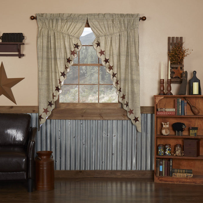 Abilene Star Scalloped Lined Prairie Curtains 63" - Primitive Star Quilt Shop