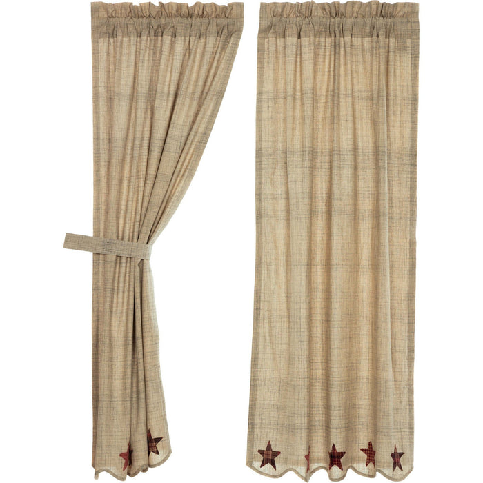 Abilene Star Scalloped Lined Short Panel Curtains 63" - Primitive Star Quilt Shop
