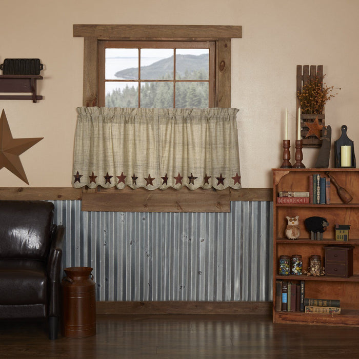 Abilene Star Scalloped Lined Tier Curtains 24" - Primitive Star Quilt Shop