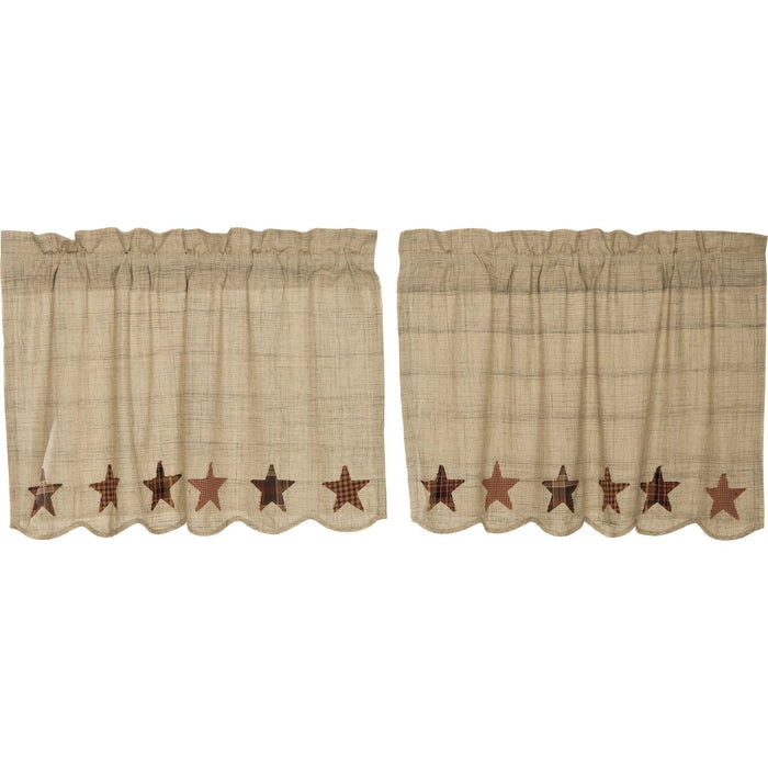 Abilene Star Scalloped Lined Tier Curtains 24" - Primitive Star Quilt Shop