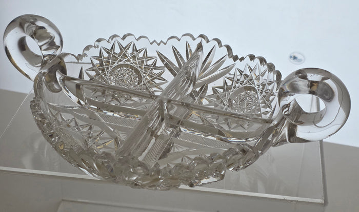 ABP cut glass 2 handled divided dish American brilliant period 1886 -1915 bob58