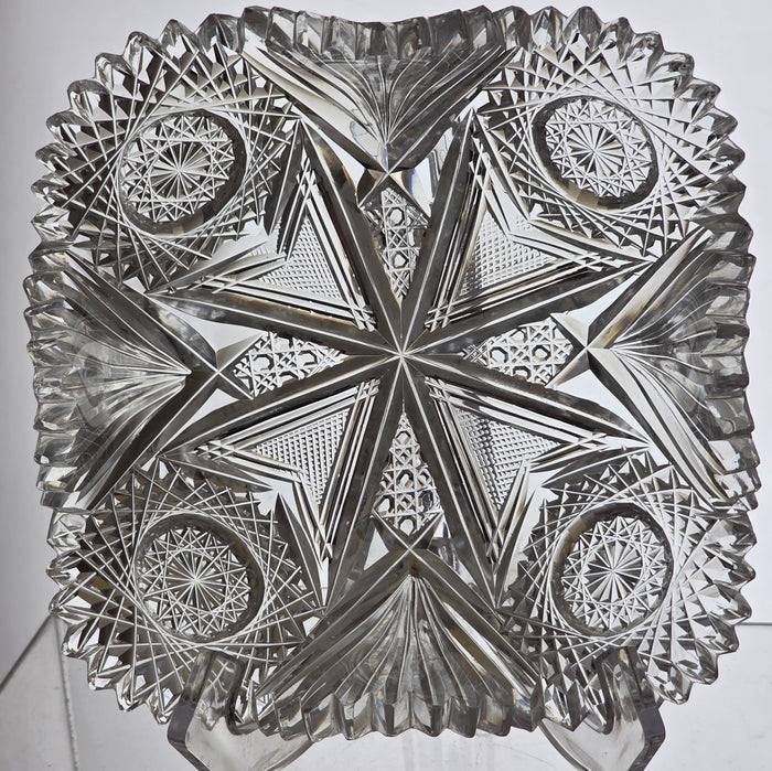 ABP cut glass square crimped Dish American brilliant period pa16