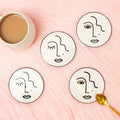 Abstract Face White Porcelain Coasters - Set Of 4 - Modern Home Interiors