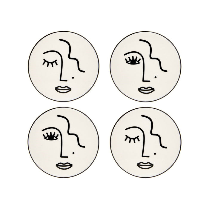 Abstract Face White Porcelain Coasters - Set Of 4 - Modern Home Interiors