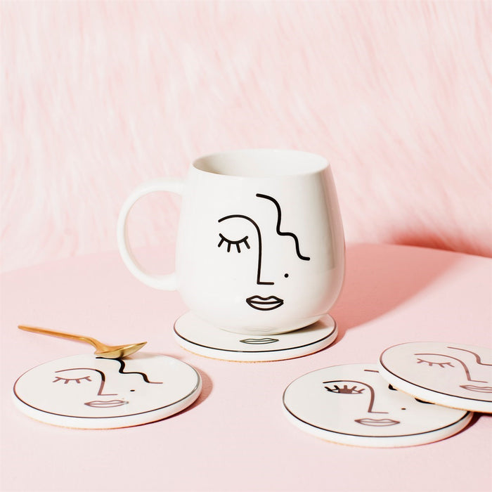 Abstract Face White Porcelain Coasters - Set Of 4 - Modern Home Interiors