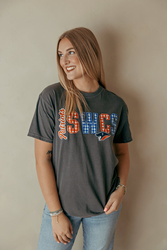 Adult Plaid SWCS Graphic Tee Grey
