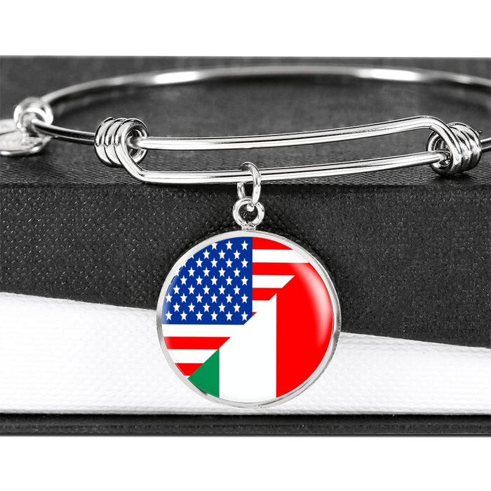 American Italian With Circle Charm Bangle in Gold & Stainless Steel