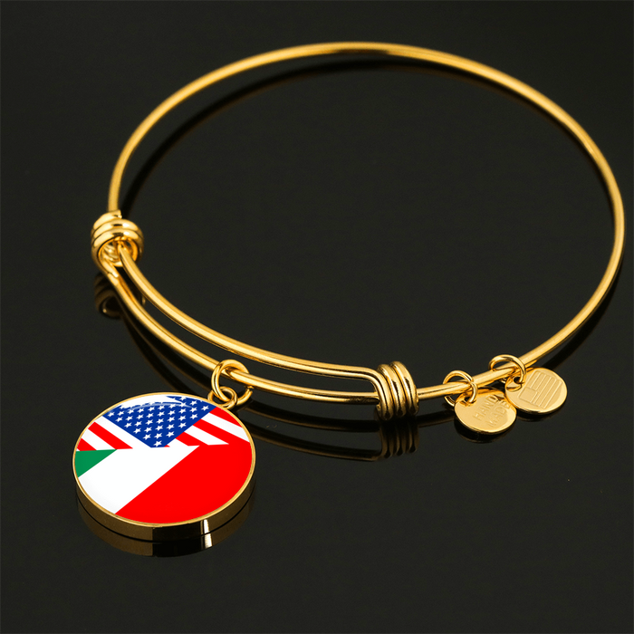 American Italian With Circle Charm Bangle in Gold & Stainless Steel