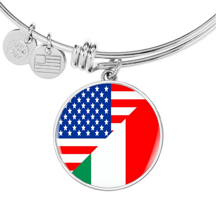 American Italian With Circle Charm Bangle in Gold & Stainless Steel