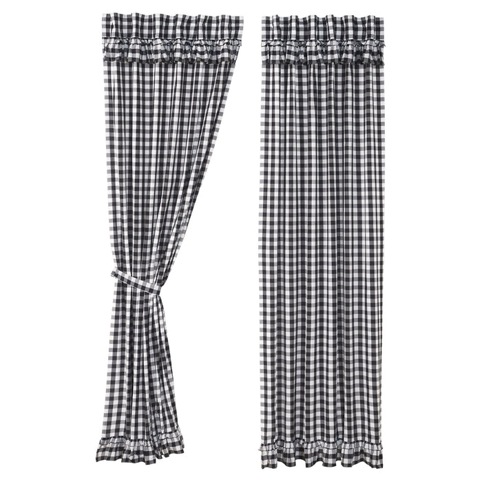 Annie Black Buffalo Check Ruffled Lined Panel Curtains 96" - Primitive Star Quilt Shop