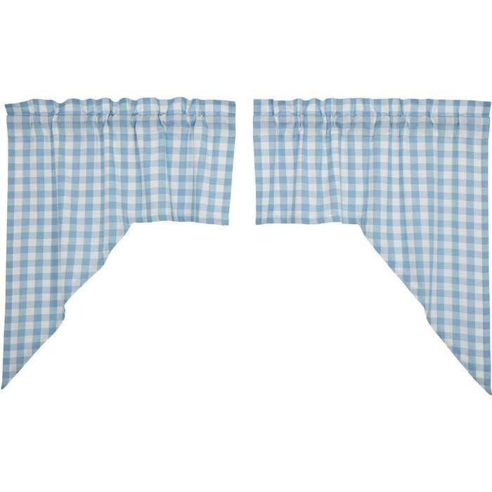 Annie Blue Buffalo Check Lined Swag Curtains - Primitive Star Quilt Shop