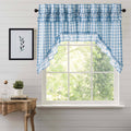 Annie Blue Buffalo Check Ruffled Lined Swag Curtains - Primitive Star Quilt Shop