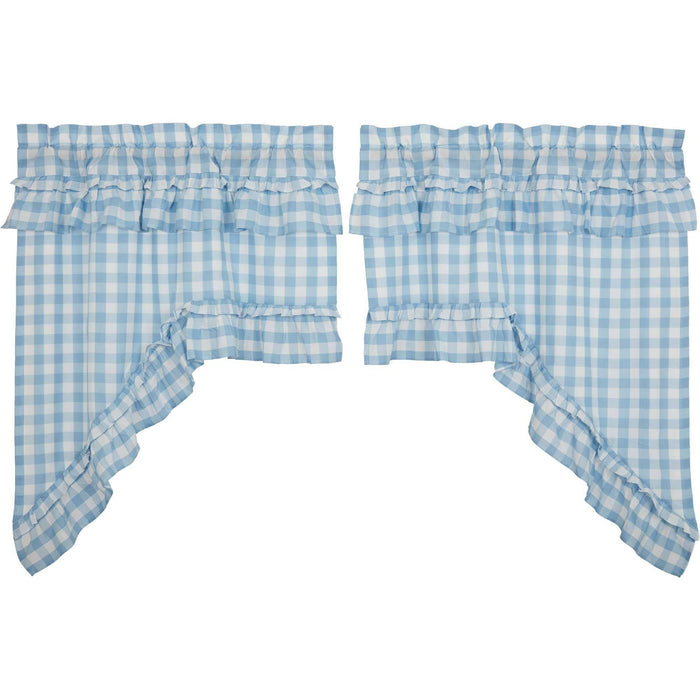 Annie Blue Buffalo Check Ruffled Lined Swag Curtains - Primitive Star Quilt Shop