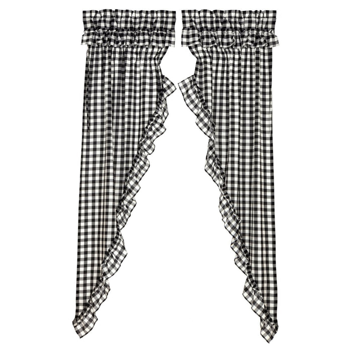Annie Buffalo Check Black Ruffled Lined Long Prairie Curtains 84" - Primitive Star Quilt Shop