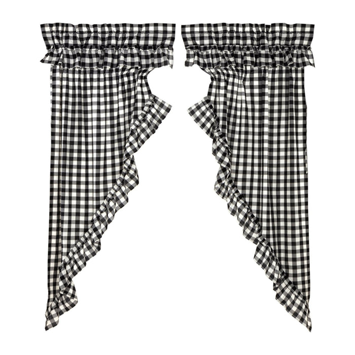 Annie Buffalo Check Black Ruffled Lined Prairie Curtains 63" - Primitive Star Quilt Shop