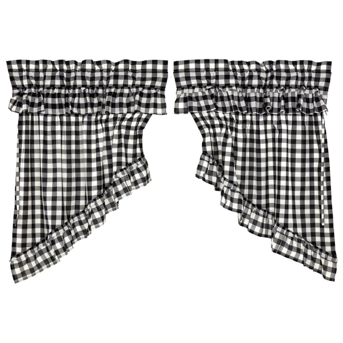 Annie Buffalo Check Black Ruffled Lined Prairie Swag Curtains - Primitive Star Quilt Shop