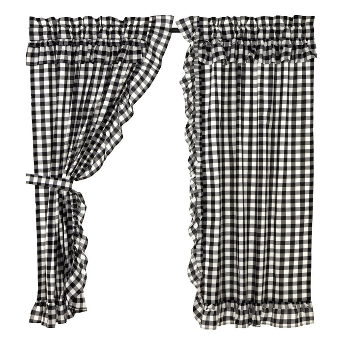 Annie Buffalo Check Black Ruffled Lined Short Panel Curtains 63" - Primitive Star Quilt Shop