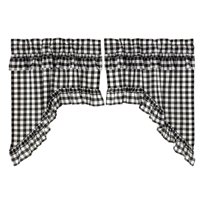 Annie Buffalo Check Black Ruffled Lined Swag Curtains - Primitive Star Quilt Shop