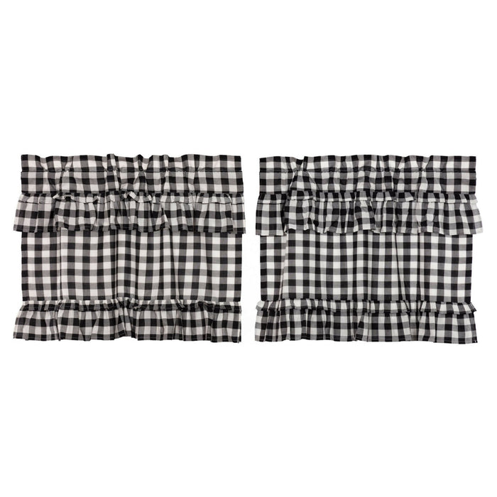 Annie Buffalo Check Black Ruffled Lined Tier Curtains 24" - Primitive Star Quilt Shop