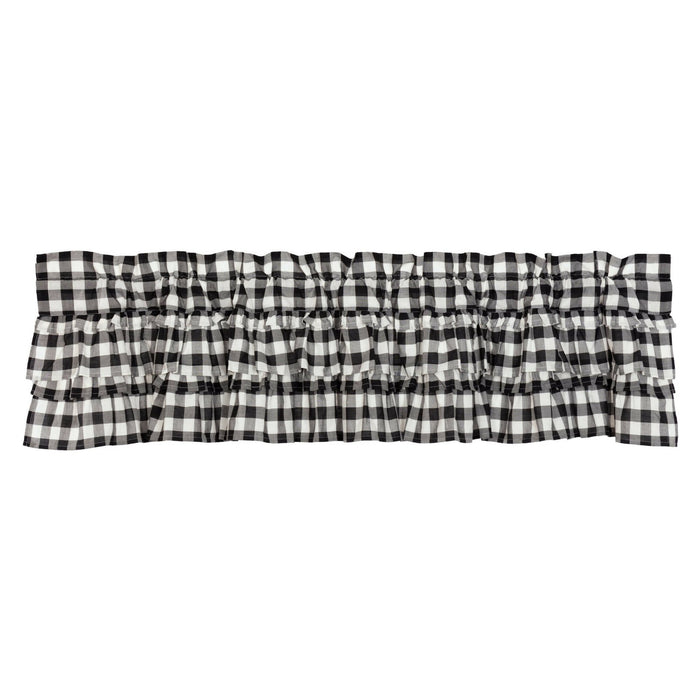 Annie Buffalo Check Black Ruffled Lined Valance 72" - Primitive Star Quilt Shop