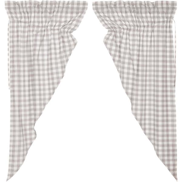 Annie Buffalo Check Grey Lined Prairie Curtains 63" - Primitive Star Quilt Shop
