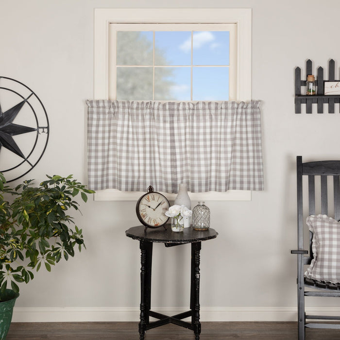 Annie Buffalo Check Grey Lined Tier Curtains 24" - Primitive Star Quilt Shop